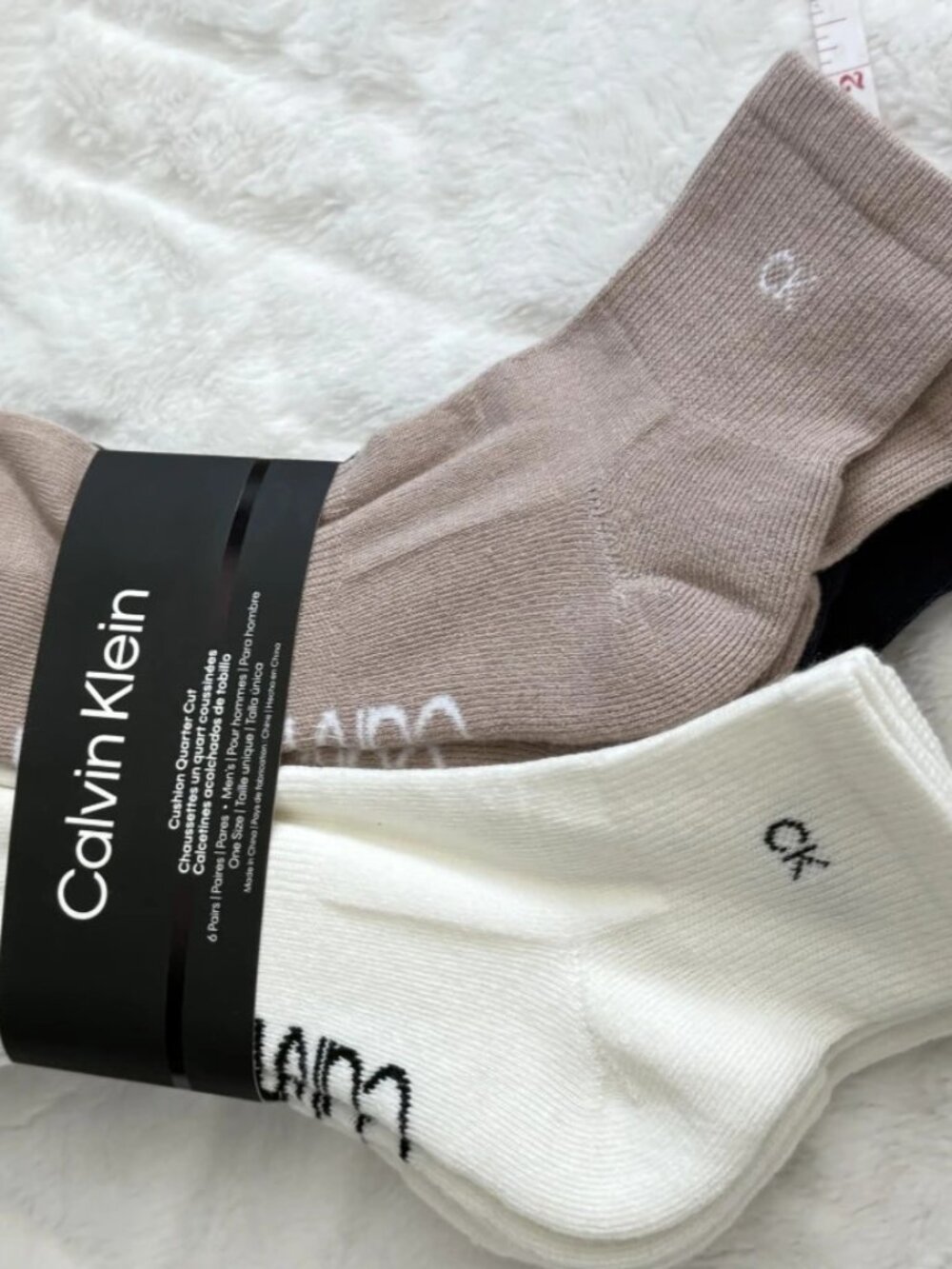 Calvin Klein Men's Cushion Quarter Cut Socks 6 Pair Pack Assorted White Beige NW